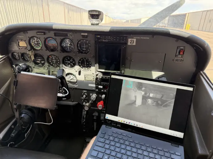 Lab 308 imaging software and equipment being used inside an aircraft cockpit