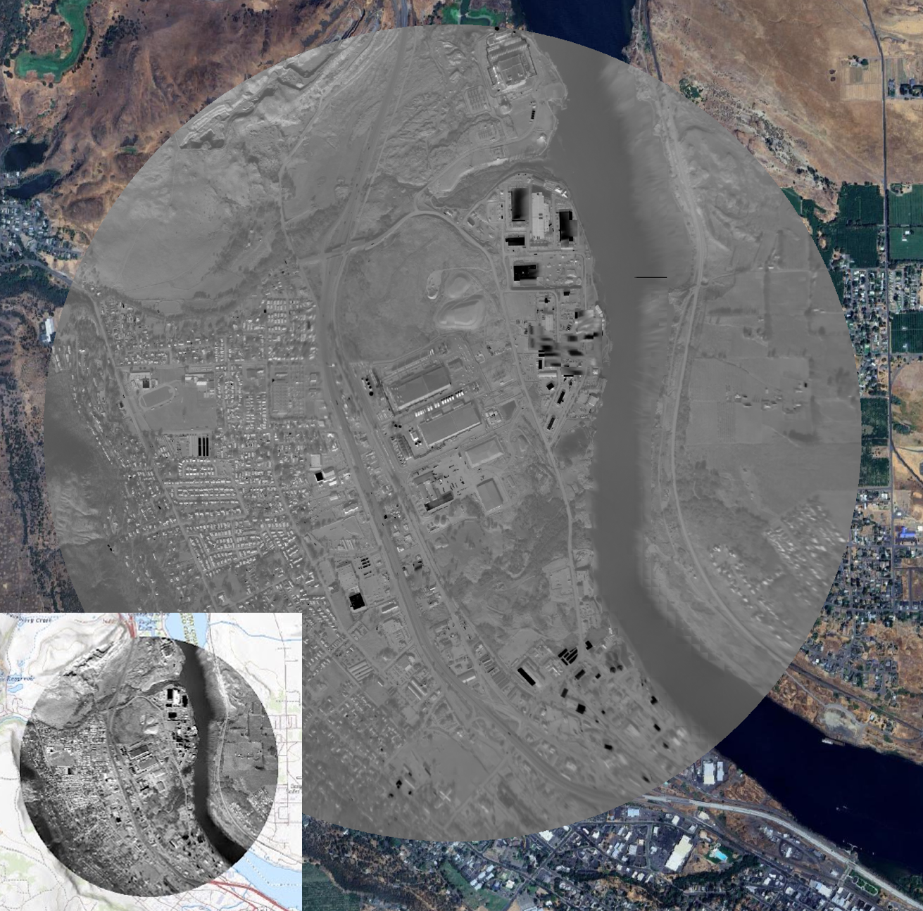 Geolocated Lab 308 thermal imagery aligned with an aerial basemap